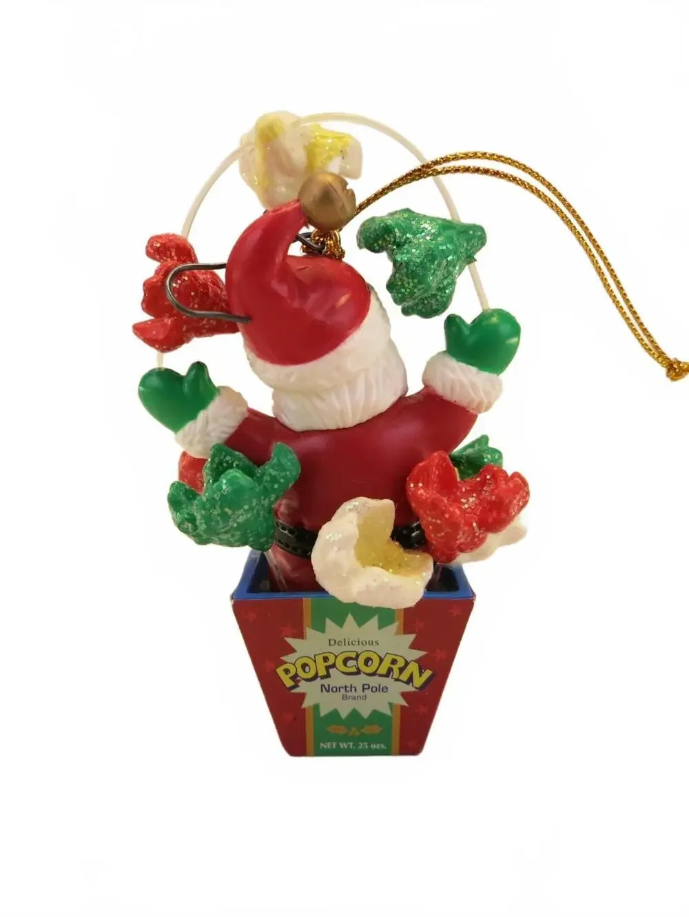 Vintage Santa Christmas Ornament/Santa In Box of North Pole Popcorn/Santa Claus
